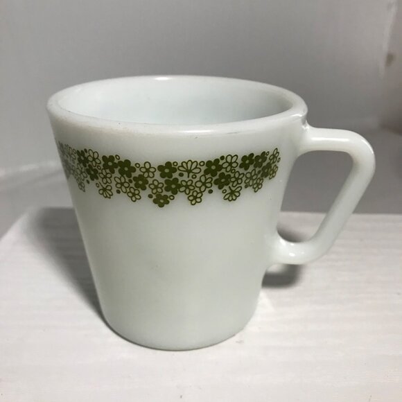 Pyrex Coffee Mug Crazy Daisy Green Floral Milk Glass Vtg 3.5" Pick Quantity MCM - Picture 4 of 7